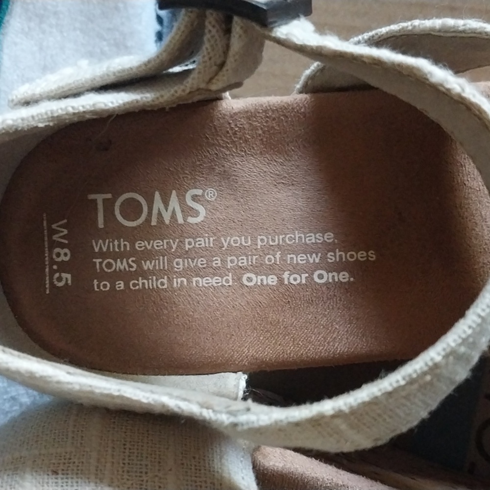 Toms Beige Linen Cork Wedges - Clarissa Size 8.5 - Picture 4 of 8